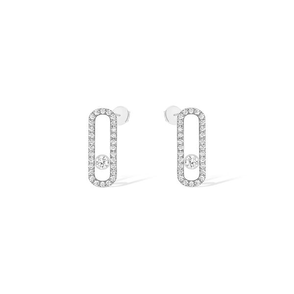 Move Uno Medium White Gold and Diamond Pav&eacute; Earrings